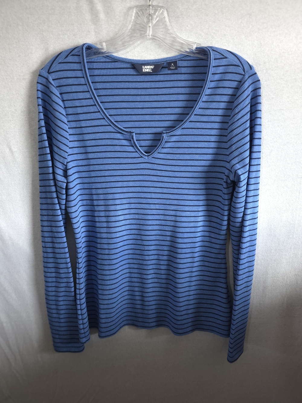 Lands' End Blue Striped Long-Sleeve Knit Sweater